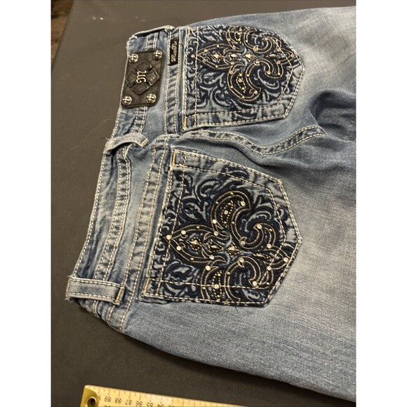 Miss Me Women 28 JP572882 Boot Thick Stitch Embroidered Pocket Jeans Distressed - Picture 7 of 13